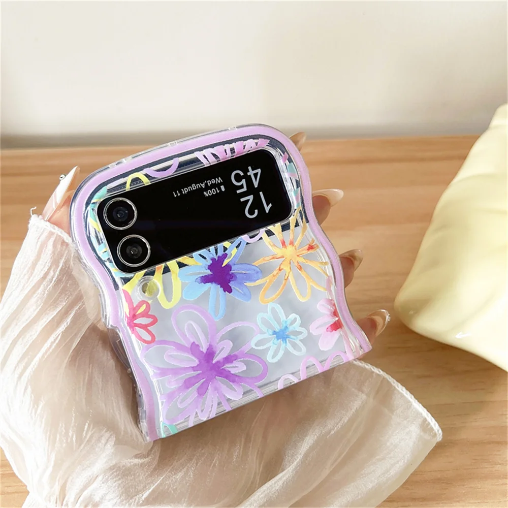 Cartoon Colorful Flower Transparent Wavy Painting Luxury Phone Case