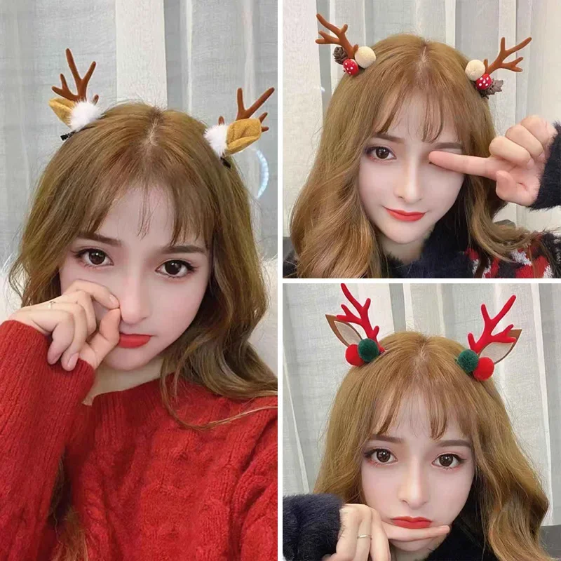 

Рождественский головной убор, искусственный лось, забавная сетчатая красная девочка, милая шпилька для волос в виде пушистой сосны, детская заколка, рождественские украшения