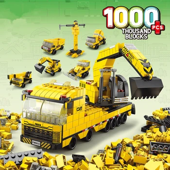 6in1 NEW Excavating Machinery Engineering Vehicle Crane Car Truck Material Handler Model Building Blocks Sets Bricks Toy City