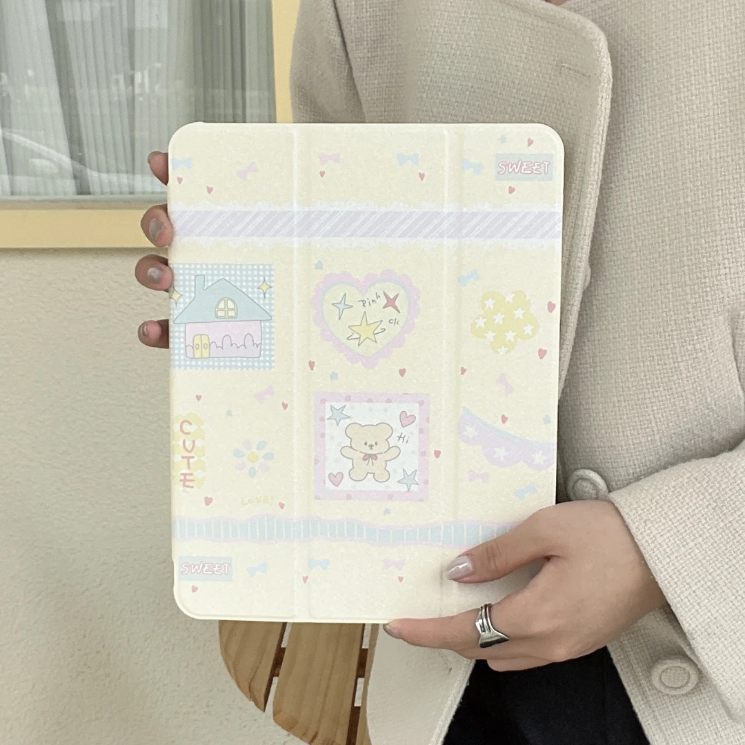 Cute Bear Cartoon Stand Case with Pencil for iPad