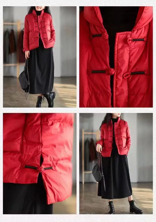 Chinese retro women down cotton jacket Vintage Single-breasted Quilted Coat stand collar Lightweight Parka Windproof outwear