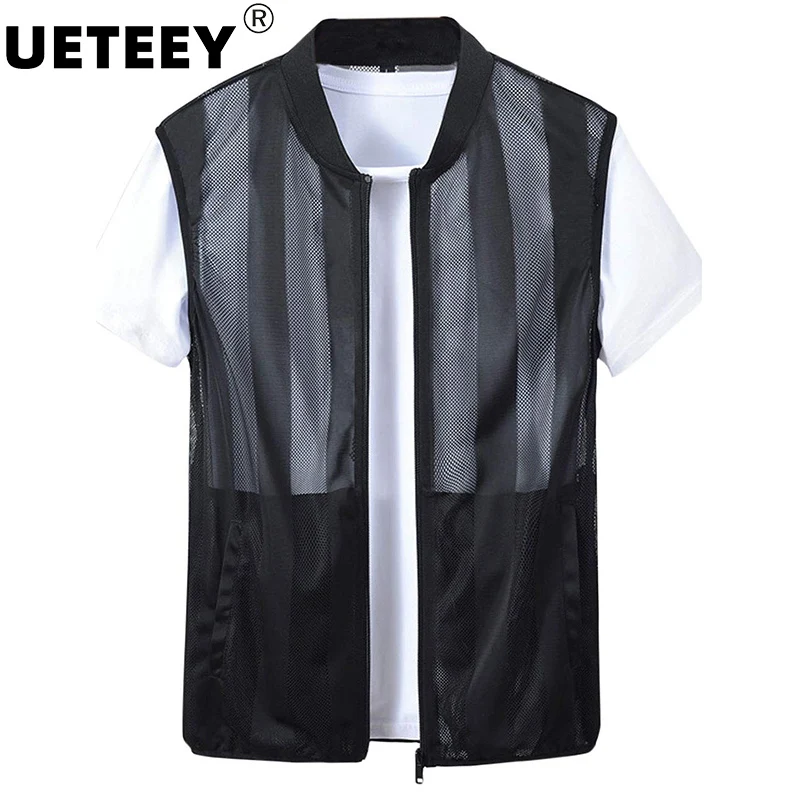 Mens Summer Mesh Fishing Vests Multi-pocket Outdoor Work Big Size Zipper Jacket Men Quick-drying Stripe Skin Clothes Hiking Vest fly fishing vest,fishing vest,hiking vest