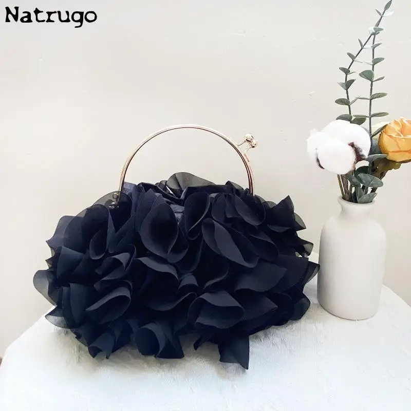 Women's Evening Clutch Exquisite Luxury Designer Chiffon Fabric Party Clutch Bag Female Shoulder Bag Purses Handbag Wedding Bag