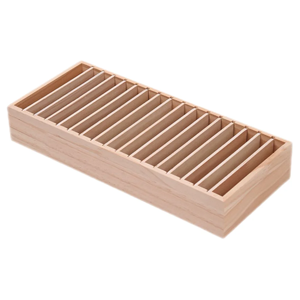 

17 Grids Solid Wood Hoop Box Phone Holder Dressing Table Organizer Hairbands Display Case Wooden