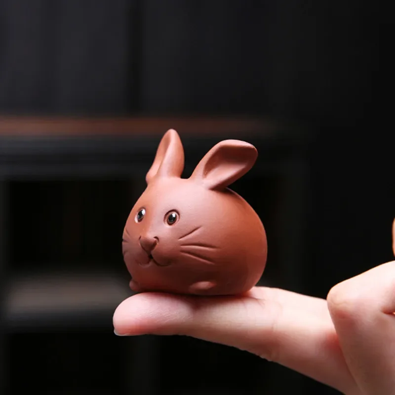 Tea pet ornaments creative purple clay fingertip rabbit statue handmade sculpture home tea set decoration