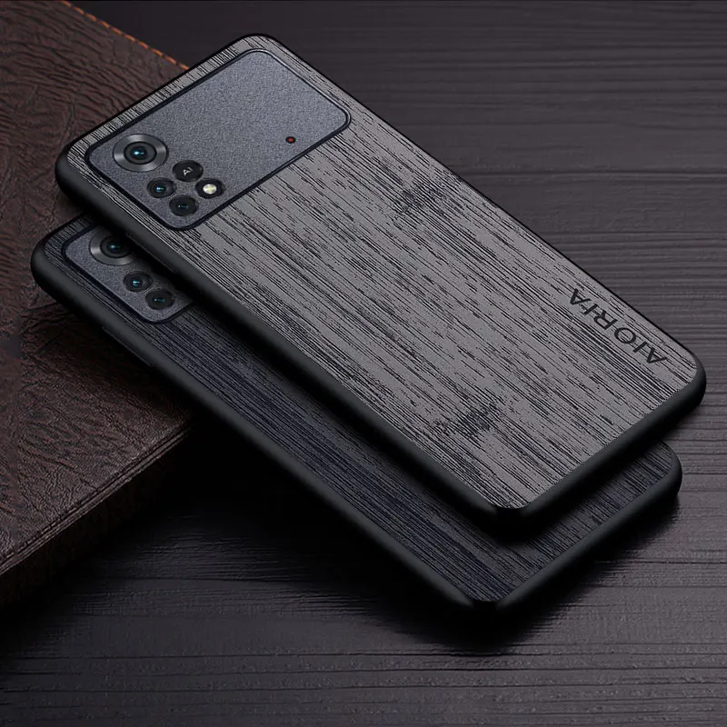 Case Poco M4 Pro 4G 6.43" funda bamboo wood pattern Leather phone cover Luxury coque xiaomi poco m4 pro case capa phone case leather phone case