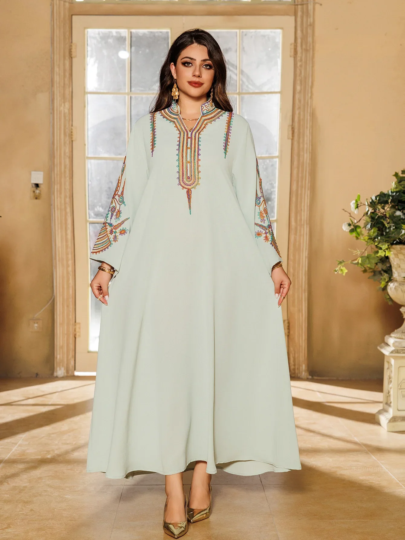 Kaftan Dress Djellaba Simple Embroidery Muslim Dress For Women