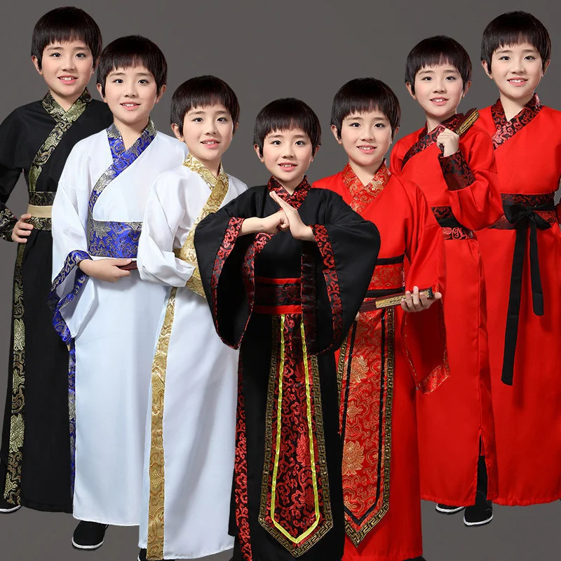 

Chinese silk robe Costume Boyls Children Kimono Hanfu China Traditional Vintage Ethnic Students warrior Dance Costume Hanfu set