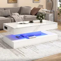 47.2" Large Lift Top Coffee Table with Charging Station, Hidden Compartment Storage, Marbling Print, LED High Glossy Tables 1