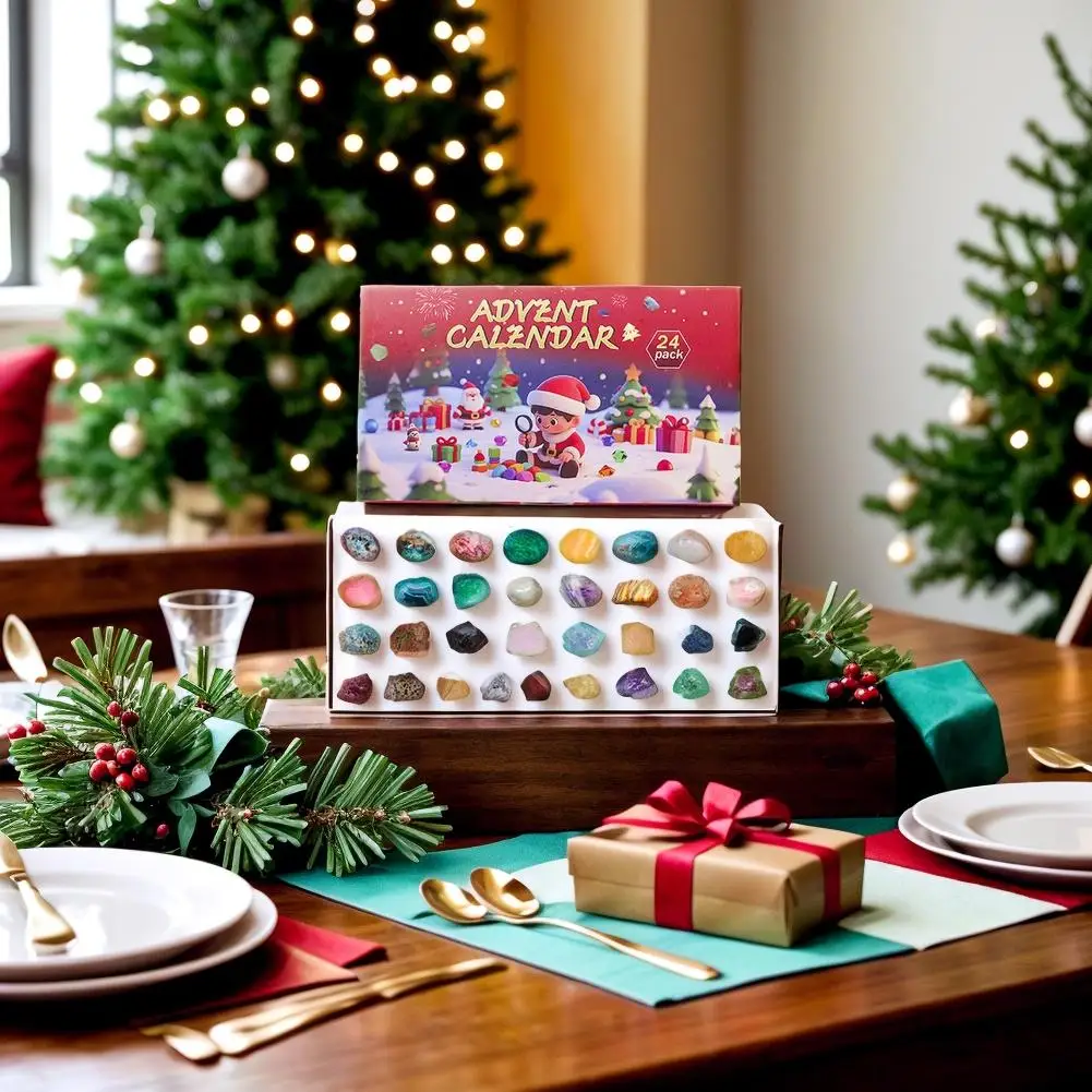 Christmas Advent Calendar 24 Days Rock Collection Christmas Countdown Calendar Rock Crystal Stone Kids Gifts