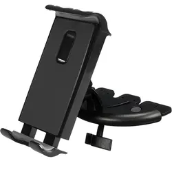 Adjustable Car CD Slot Tablet and Phone Holder Stand, 4 - 11 Inch Universal Size, Rotatable Design (Black)