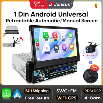 Junsun 7 "Tela táctil IPS retráctil automática Universal 1 Din inalámbrico CarPlay Android Auto Radio estéreo para coche navegación GPS 1