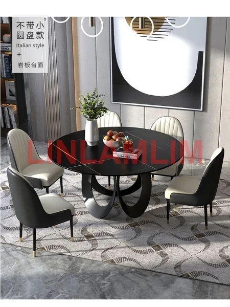 MANBAS Dining Room Furniture, Sintered Stone Table Set Featuring 6 Leather Chairs and Stainless Steel Design / Kitchen Furniture