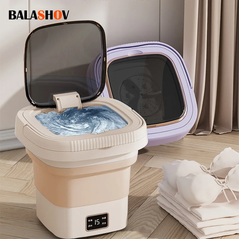 9L Folding Washing Machine Portable Socks Underwear Panties Retractable Household Washing Machine Integrated with Spinning Dry