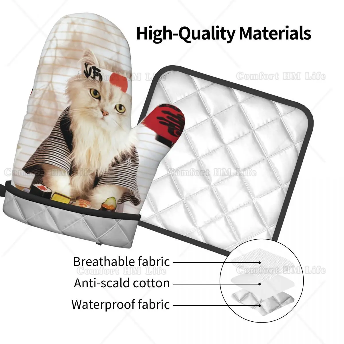 Sushi Cat Japanese Cute Funny Kitten Oven Mitts and Pot Holders Heat Resistant Oven Gloves Safe Cooking Baking Grilling
