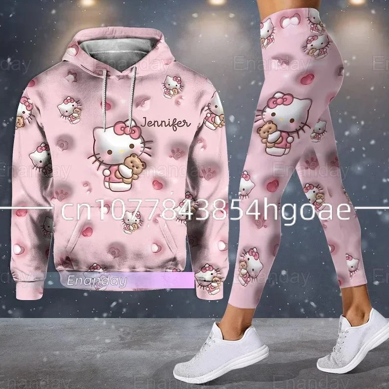 

Новинка 2024, толстовка с 3D рисунком Hello Kitty, Женская толстовка с капюшоном, леггинсы, костюм для йоги, штаны для шитья, спортивные брюки, модный спортивный костюм, костюм для йоги Диснея