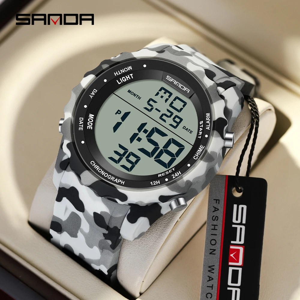 

Sanda 2184 электронные часы камуфляжная серия крутые и модные уличные спортивные многофункциональные часы с будильником мужские электронные часы