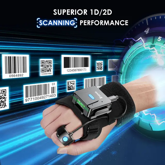 Eyoyo 2D Bluetooth Barcode Scanner Left&Right Hand Glove Wearable Scanner Patable 1D QR Finger Bar Code Reader Wireless Device 2