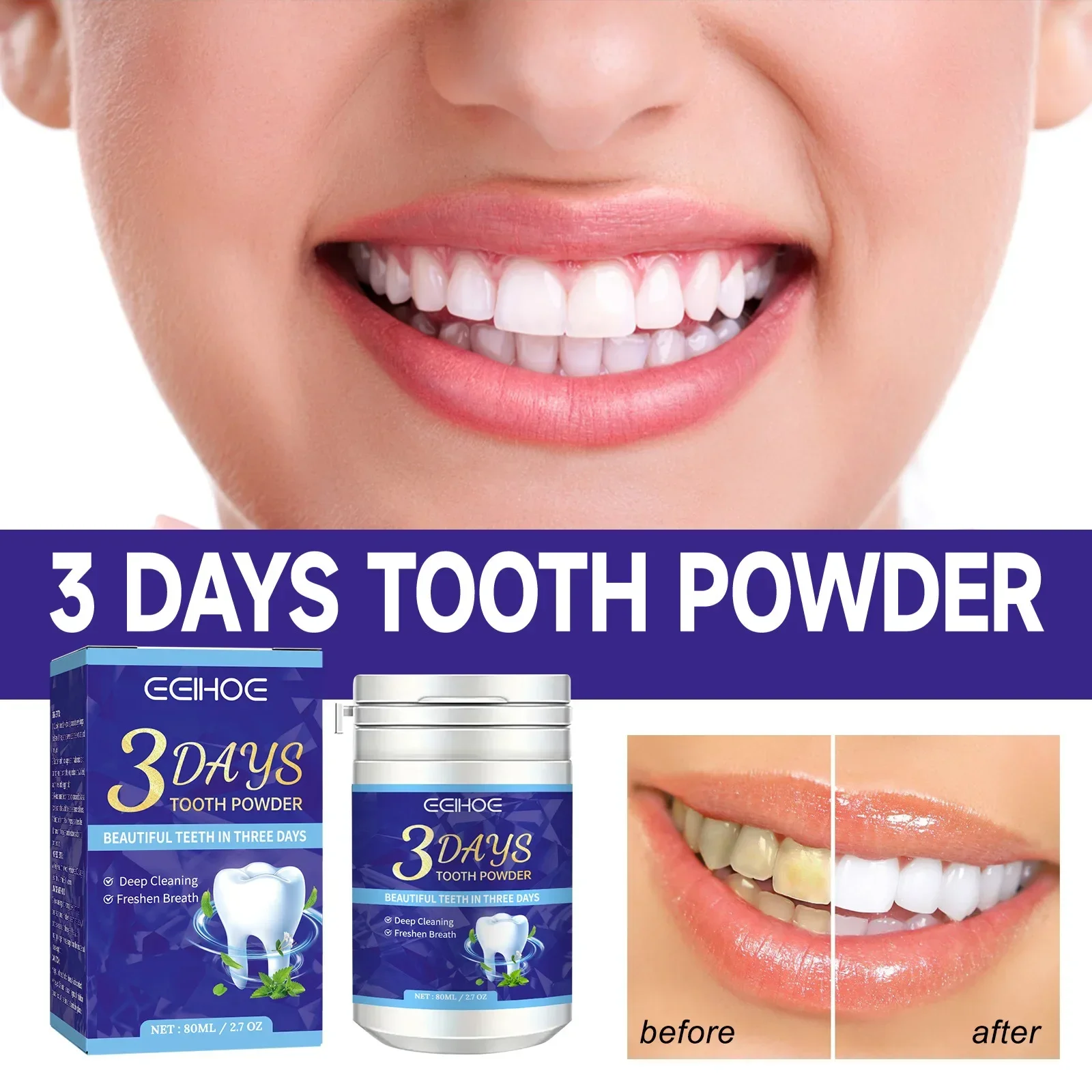 Teeth Cleaning Powder Whitening Smoke Coffee Tea Stain Remover Yellow Teeth Treatment Reduce Oral Odor Brightening Tooth Powder teeth whitening powder