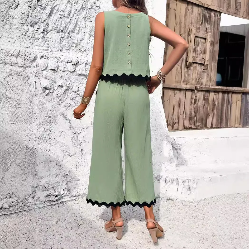 Summer Green Shirt Top Pants 2 Piece Set Fashion Casual Suit New 2024 Female Elegant Office Sweet Sets Women's Clothing Solid