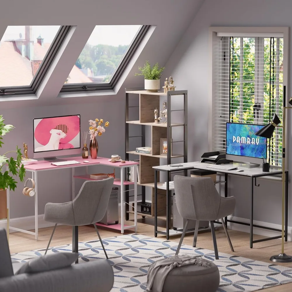 43 Inch L Shaped Computer Desk with Reversible Shelves, Corner Desk for Small Spaces, Home Office & Bedroom 6