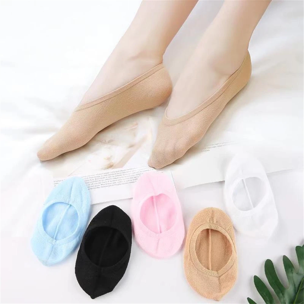 5Pairs Women's Invisible Boat Cotton Socks Set Summer Low Cut No Show Non-slip Slipper Ankle Sox Cute Thin Candy Socks