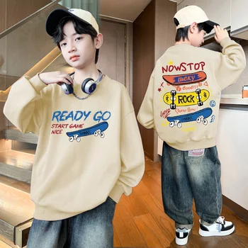 Streetwear Skateboard Sweatshirt Hoodies Autumn Baby Boys Clothing 7 To 14 Years Long Sleeves Tops Pullovers for Kids Clothes