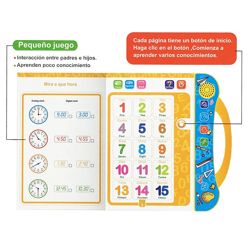 New Spanish  Point Reading Book Children Early Education Finger Touch Learning Language Multifunctional Voiced E-book Toy Gift 4