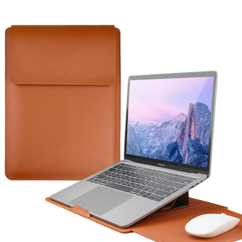 Versatile Waterproof Leather Laptop Sleeve with Built-in Stand