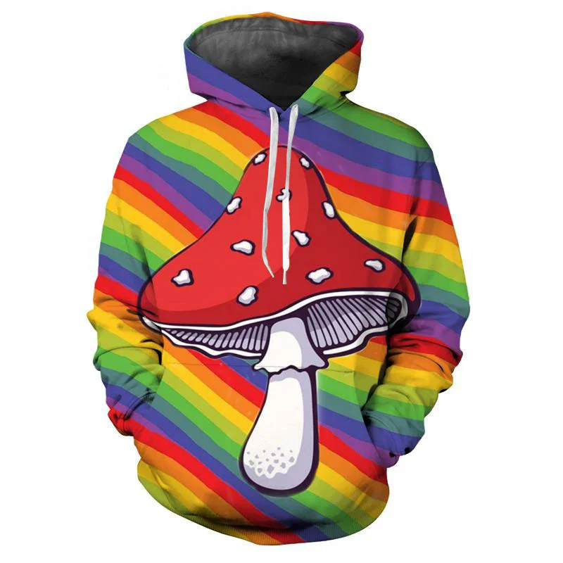 

Rainbow Mushroom Hoodies Funny 3D Printed Forest O Neck Long Sleeves Tops Plant Pattern Fashion Casual Unisex Men Women Coat