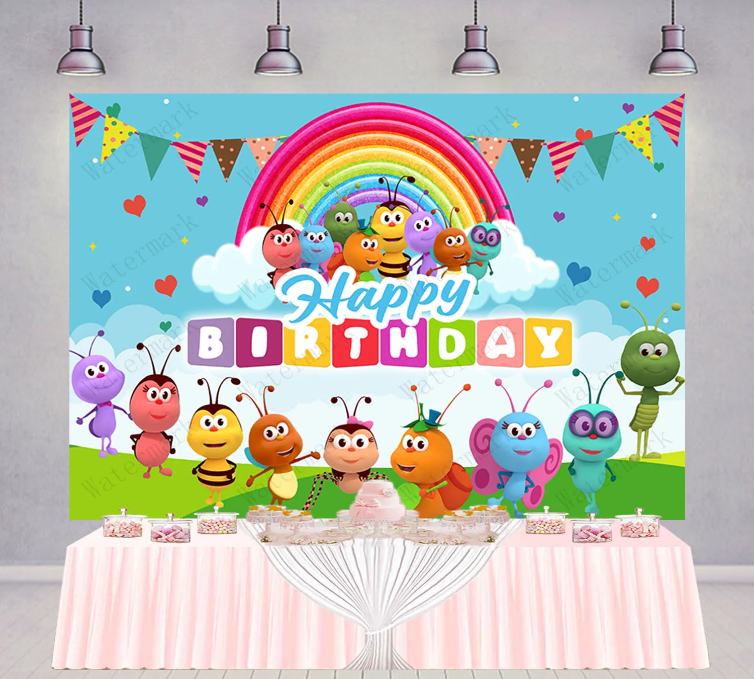 Photo backdrop PatyBar Bichi Kids Backdrop Birthday Party Decoration Background Rainbow Bee Vinyl Polyester Photography Studios Props