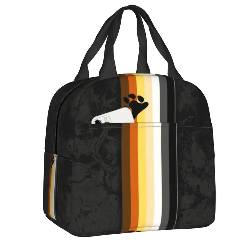 

Distressed Gay Bear Pride Flag Stripe Insulated Lunch Bag for Women Waterproof Lgbt Cooler Thermal Bento Box Kid School Children