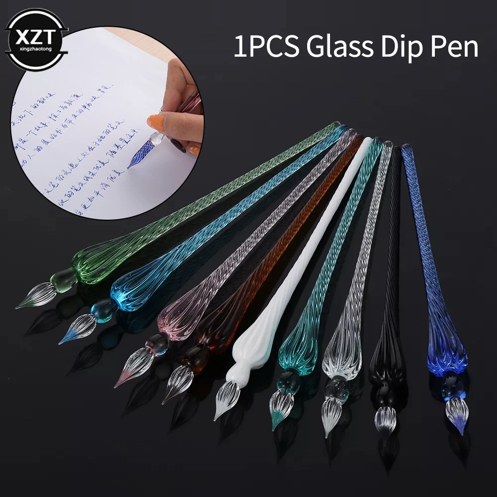 1Pc Vintage Glass Dip Dipping Pen Handmade Glass Dip Pen Filling Ink Signature Calligraphy Fountain Pens  Art Painting Supplies