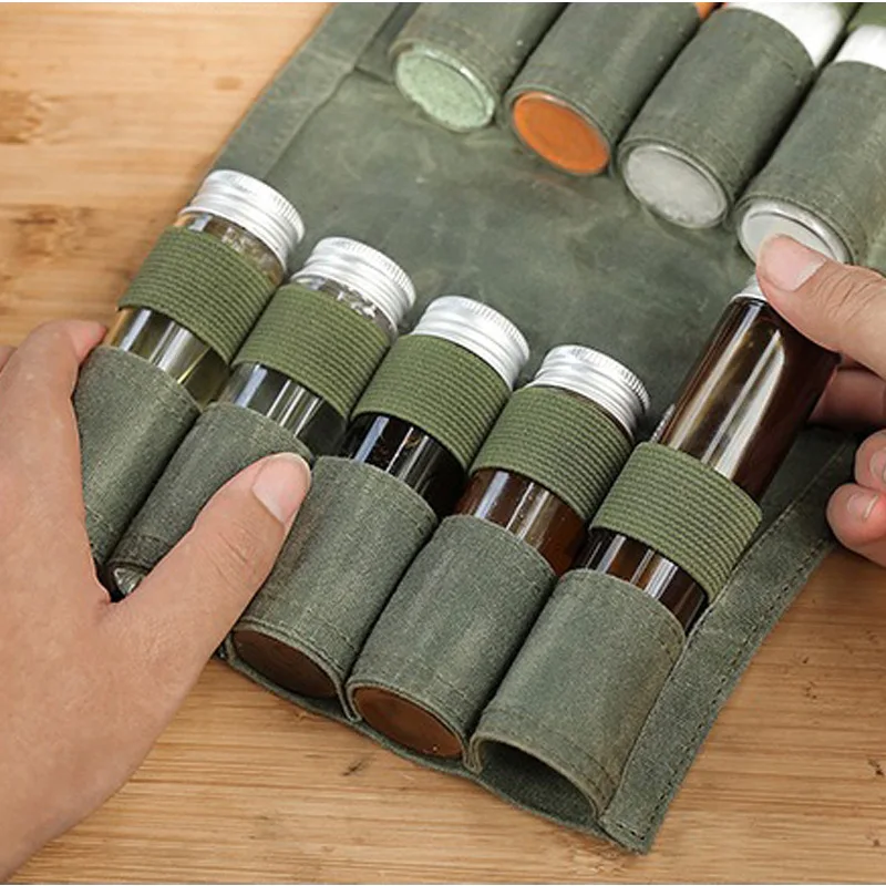 Outdoor Camping Spice Bottle Bags Set Portable Camping Picnic Seasoning Bottles Storage Bag Condiment Jar Cruet Holder Canvas storage bag camping storage bag spice container