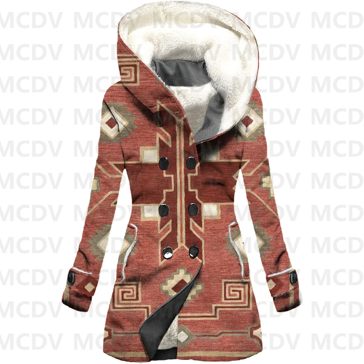 Retro 3D Printed Fleece Hooded Cloak Women Thick Warm Coat Women's Winter Warm Overcoat Casual Clothes 06