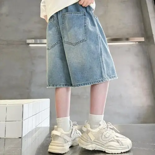 E 키즈 배기 진 반바지 숏진 남아 힙합 빈티지 데님 반바지 십대 스트리트웨어 여름 진 반바지 의류