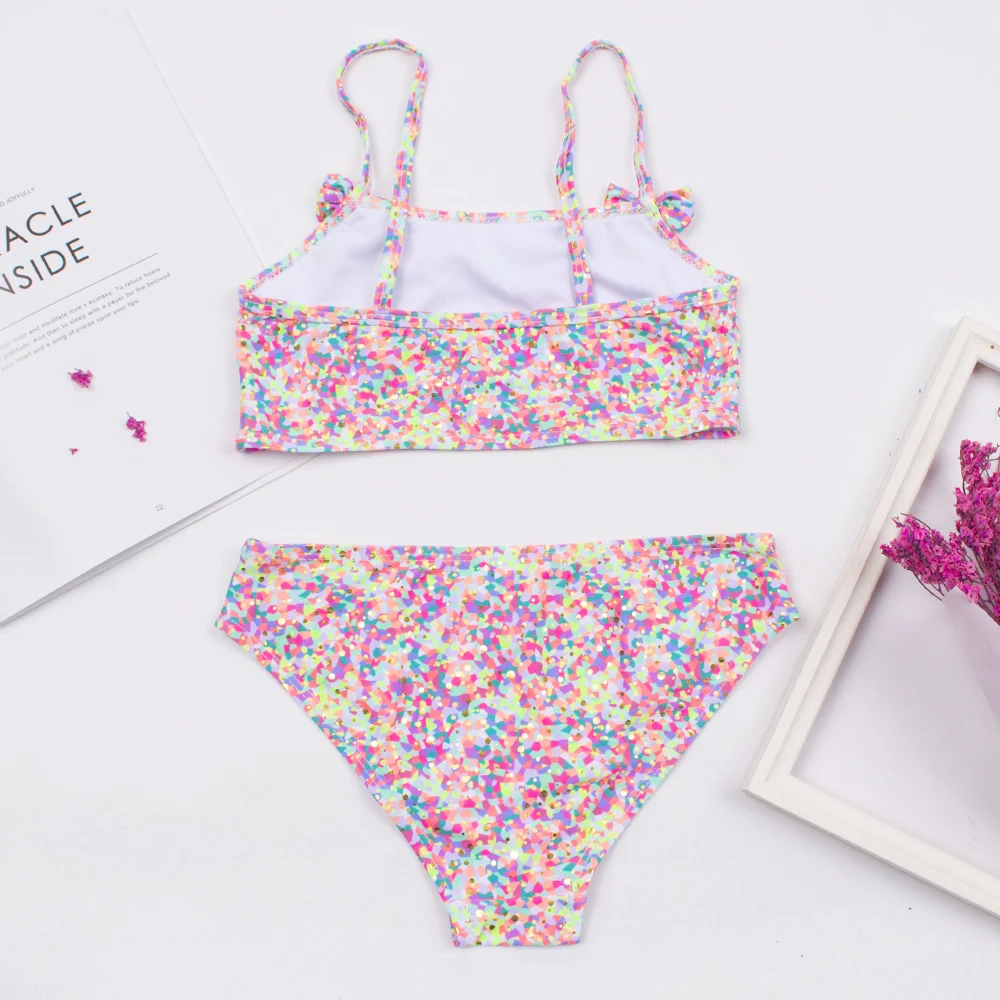 2-8 Years Kids Girls Swimsuit Children Print Bow Deco Bikini Set Summer Baby Kids Girl Biquini Beachwear Swimming Suit Swimwear - 2