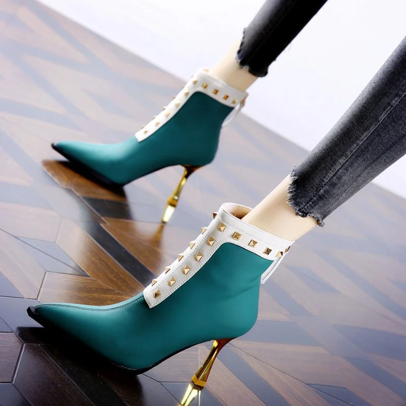 

New Stiletto High-heeled Temperament Women Boots 2022fashion Pointed Toe Short Boots Women Outdoor Trend Rear Zipper Women Shoes
