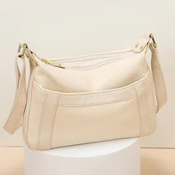 Luxury Genuine Leather Women's Tote Bag - Soft Cowhide Shoulder & Crossbody Handbag - 27cm 9cm 17cm (Beige)
