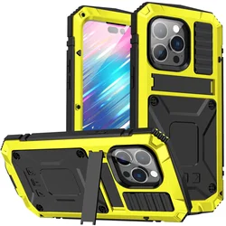 Sleek Luxury Rugged Armor 360° Shockproof Metal Phone Case Cover for iPhone 13 Mini (Yeloow)