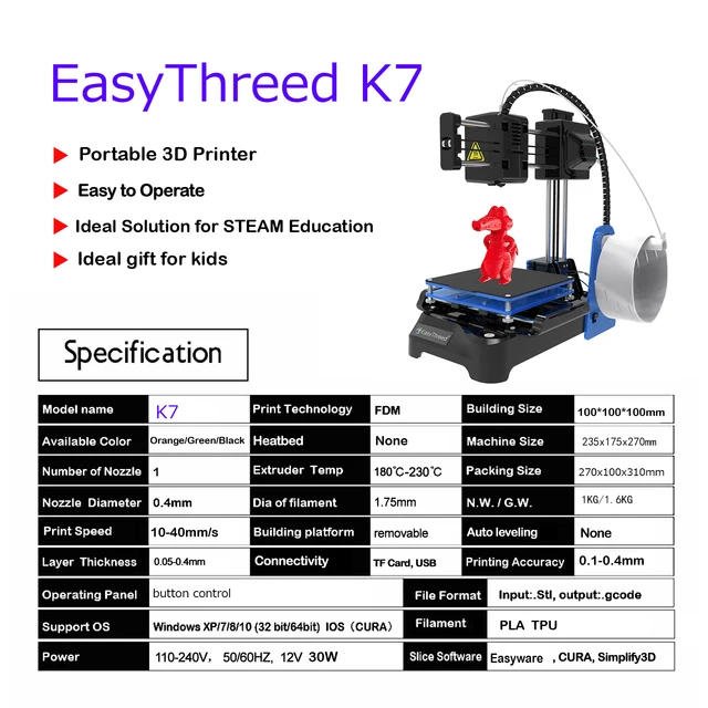EasyThreed Mini 3D Printer Beginners Entry Level Low Noise Use PLA TPU 1.75mm Filament Printing Size 100x100x100mm 6