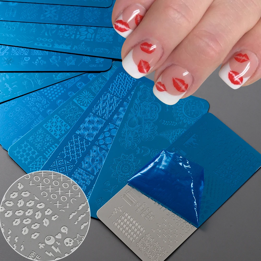 1pc 12x6cm 레이스 프렌치 라인 플라워 네일 아트 스탬핑 플레이트 크리스마스 산타 클로스 인쇄 템플릿 네일 스텐실 매니큐어 도구