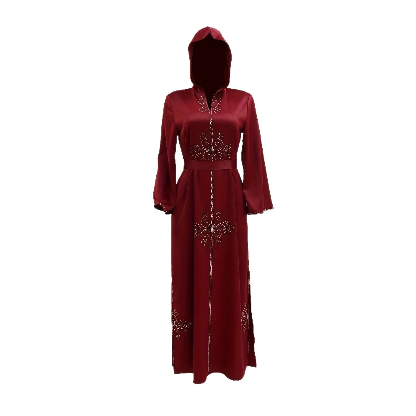 جلابية عنابية بتطريز ناعم