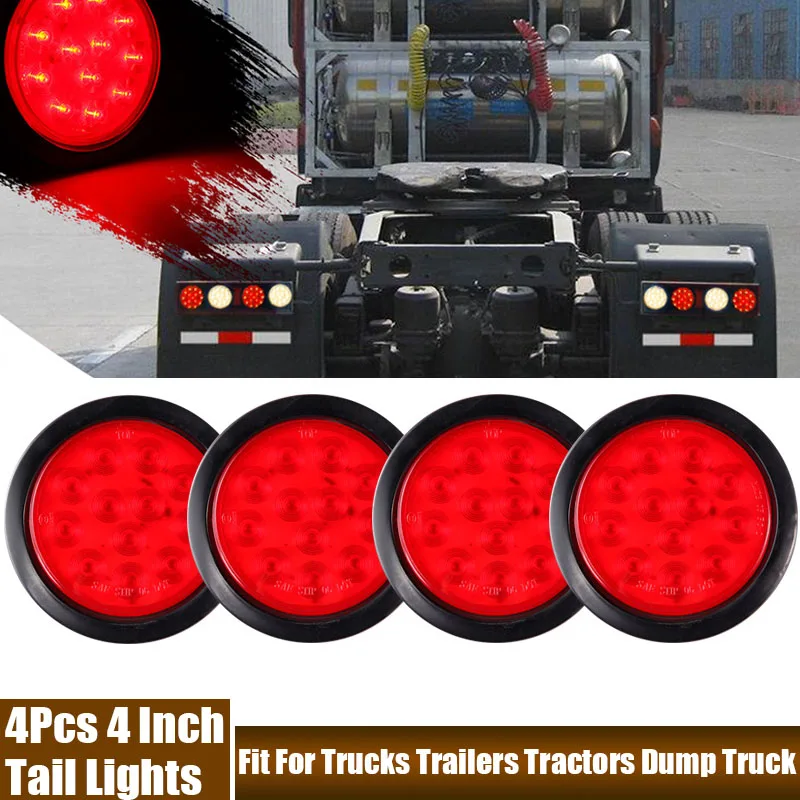 

4Pcs/Set Led Car Tail Lights 4'' 12 LEDs Truck Stop Light Turn Signal Lamp Universal For Trucks Trailers Tractors Dump Truck Bus