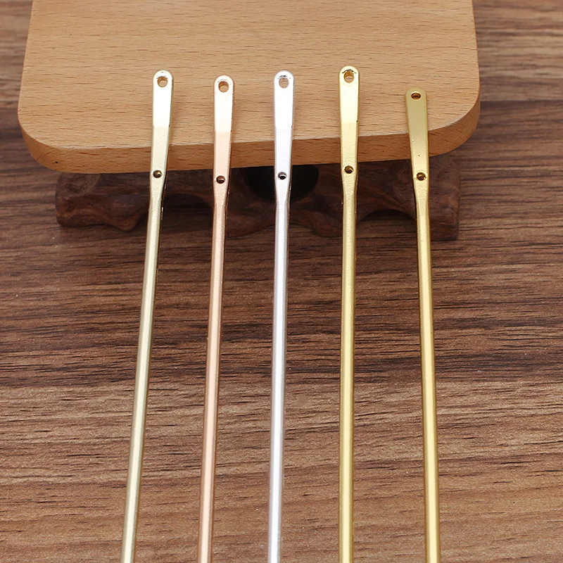 

10 PCS 163x2.8mm Metal Alloy Hair Sticks Retro Double Hole Hairpin Settings For Diy Jewelry Making Accessories