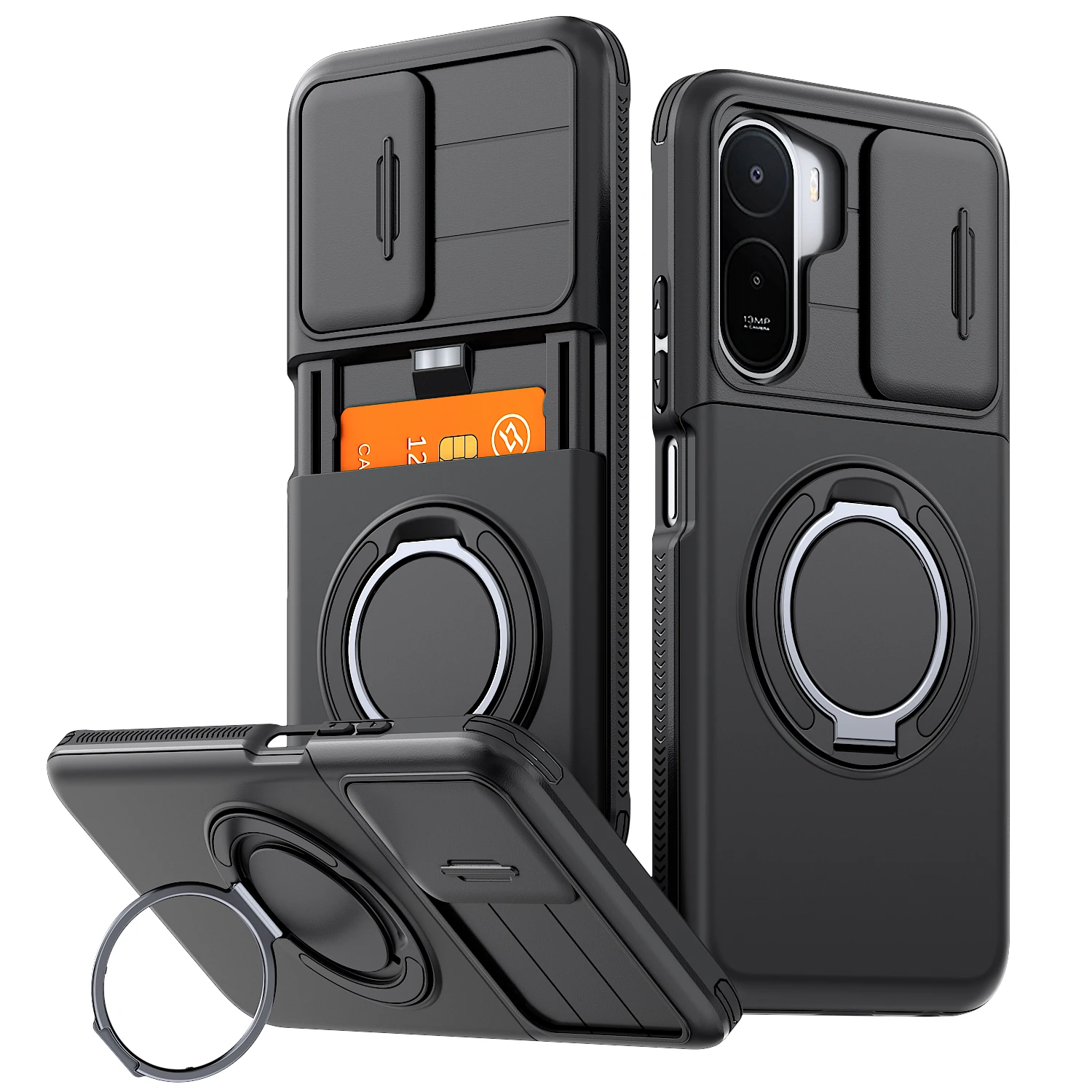 Magnetic Rotating Ring Bracket Case with Slide Camera Protection and Card Slot