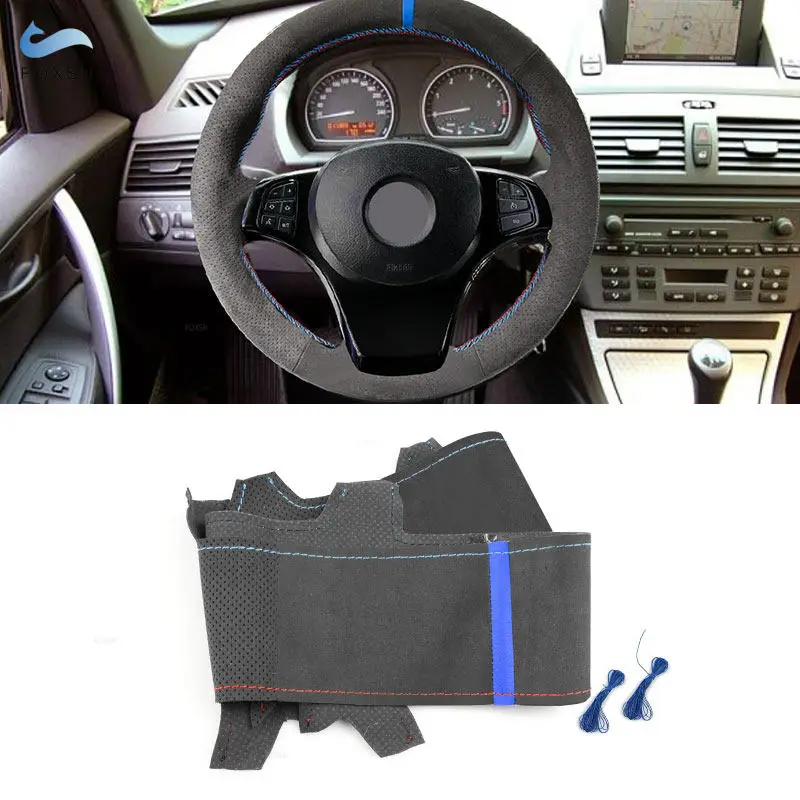 Per Bmw X3 E83 2003 - 2010 X5 E53 2004 2005 2006 Pelle Scamosciata Blue Bar Coprivolante Per Auto Cucito A Mano Rivestimento Protettivo