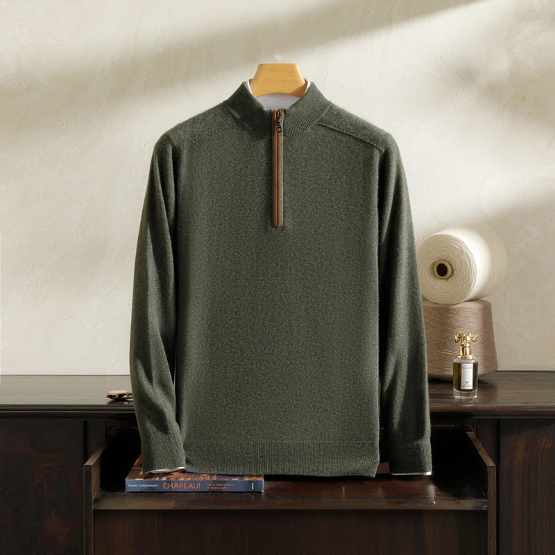 Class A 100% Pure Cashmere Sweater Men's Stand up collar Knitted Pullover Autumn Winter Warm and Soft Casual Shirt Luxurious 5