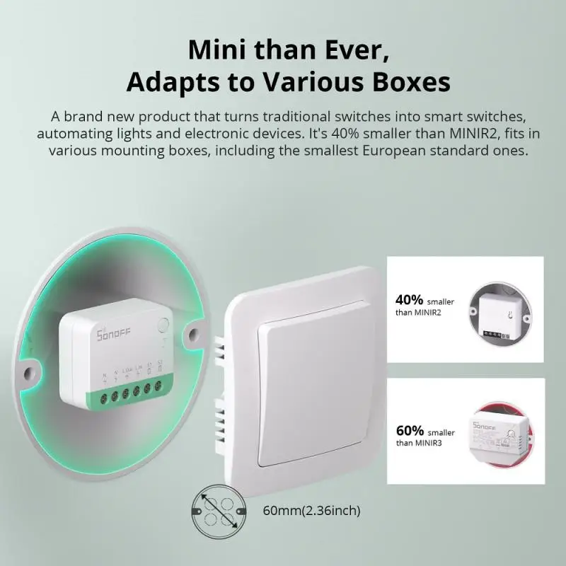 SONOFF MINIR4M MINI Extreme WiFi inteligentny przełącznik odłączający przekaźnik material wsparcie Alexa Google Home Assistant Home Smartthings