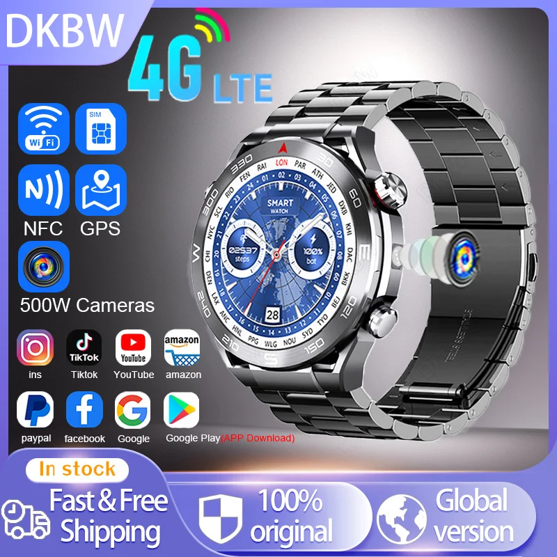 

Nano SIM Card 4G LTE SmartWatch with GPS Wifi NFC HD Camera IP67 Heart Rate Google Play APP Download Android Smart Watch for Men